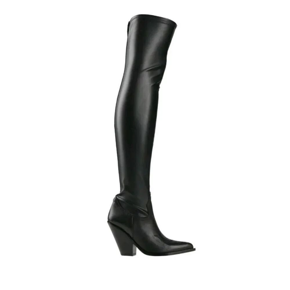 $997 NWOB SONORA TEXAN OVER THE KNEE Black Leather COWBOY BOOTS WOMEN Size 40 9